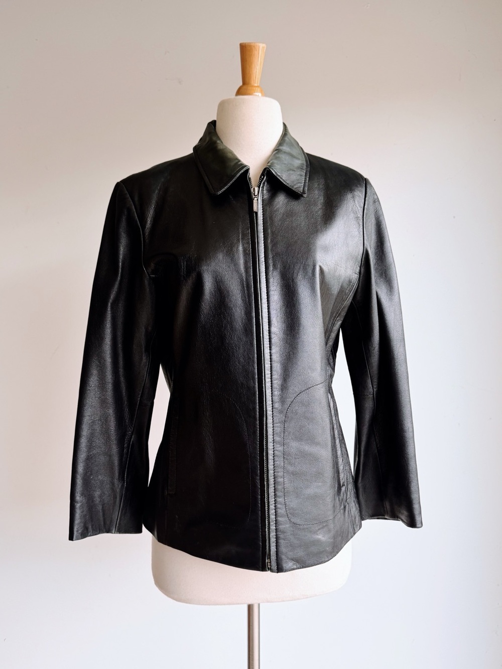 Vintage Mossimo Black Genuine Leather Zip Front Jacket Coat S